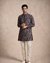Manyavar Men Dark Blue Blended Viscose Kurta with Paisley Print