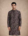 Manyavar Men Dark Blue Blended Viscose Kurta with Paisley Print