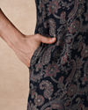 Manyavar Men Dark Blue Blended Viscose Kurta with Paisley Print