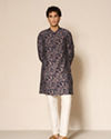 Manyavar Men Dark Blue Blended Viscose Kurta with Paisley Print