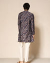Manyavar Men Dark Blue Blended Viscose Kurta with Paisley Print