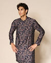 Manyavar Men Dark Blue Blended Viscose Kurta with Paisley Print