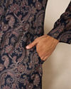 Manyavar Men Dark Blue Blended Viscose Kurta with Paisley Print