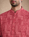 Manyavar Men Pink Blended Cotton Kurta with Print