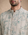 Manyavar Men Warm White Blended Cotton Kurta with Print