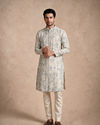 Manyavar Men Warm White Blended Cotton Kurta with Print