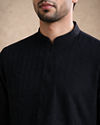 Manyavar Men Black Blended Viscose Kurta with Self-Texture