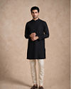 Manyavar Men Black Blended Viscose Kurta with Self-Texture