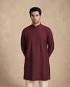 Manyavar Men Wine Blended Viscose Kurta with Self-Texture