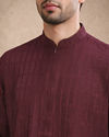 Manyavar Men Wine Blended Viscose Kurta with Self-Texture