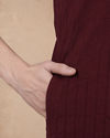 Manyavar Men Wine Blended Viscose Kurta with Self-Texture