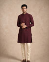 Manyavar Men Wine Blended Viscose Kurta with Self-Texture