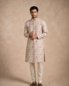 Manyavar Men Beige Blended Cotton Kurta with Floral Print