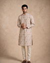 Manyavar Men Beige Blended Cotton Kurta with Floral Print