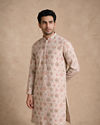 Manyavar Men Beige Blended Cotton Kurta with Floral Print