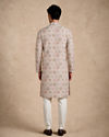 Manyavar Men Beige Blended Cotton Kurta with Floral Print