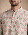 Manyavar Men Beige Blended Cotton Kurta with Floral Print