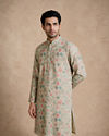 Manyavar Men Pista Green Blended Cotton Kurta with Print