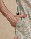 Manyavar Men Pista Green Blended Cotton Kurta with Print