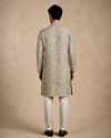 Manyavar Men Pista Green Blended Cotton Kurta with Print