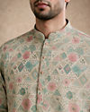 Manyavar Men Pista Green Blended Cotton Kurta with Print