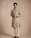 Manyavar Men Pista Green Blended Cotton Kurta with Print