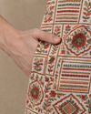 Manyavar Men Beige Blended Cotton Kurta with Print