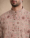 Manyavar Men Beige Blended Cotton Kurta with Print