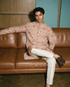 Manyavar Men Beige Blended Cotton Kurta with Print