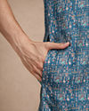 Manyavar Men Teal Blue Blended Cotton Kurta with Print