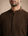 Manyavar Men Olive Green Blended Viscose Kurta with Textured Detail