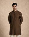 Manyavar Men Olive Green Blended Viscose Kurta with Textured Detail