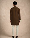 Manyavar Men Olive Green Blended Viscose Kurta with Textured Detail