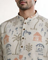 Manyavar Men Cream Blended Cotton Kurta