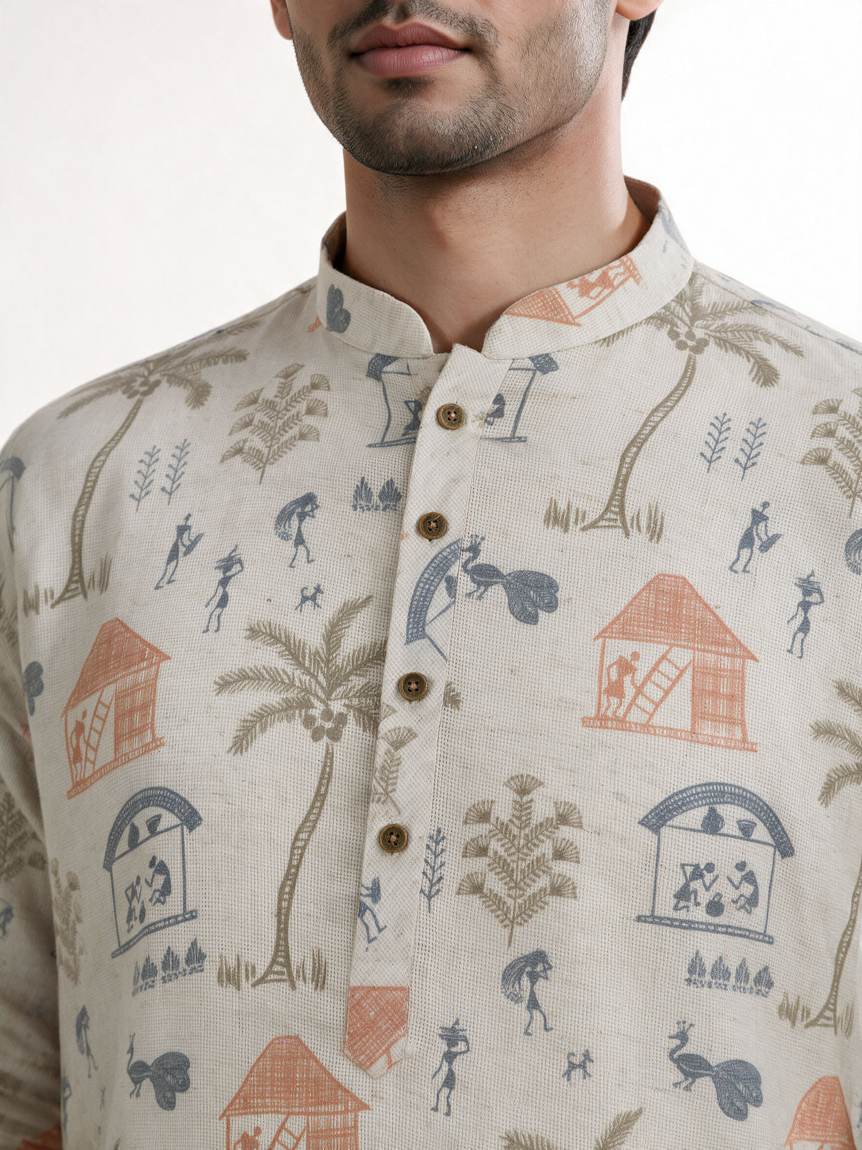 Manyavar Men Cream Blended Cotton Kurta