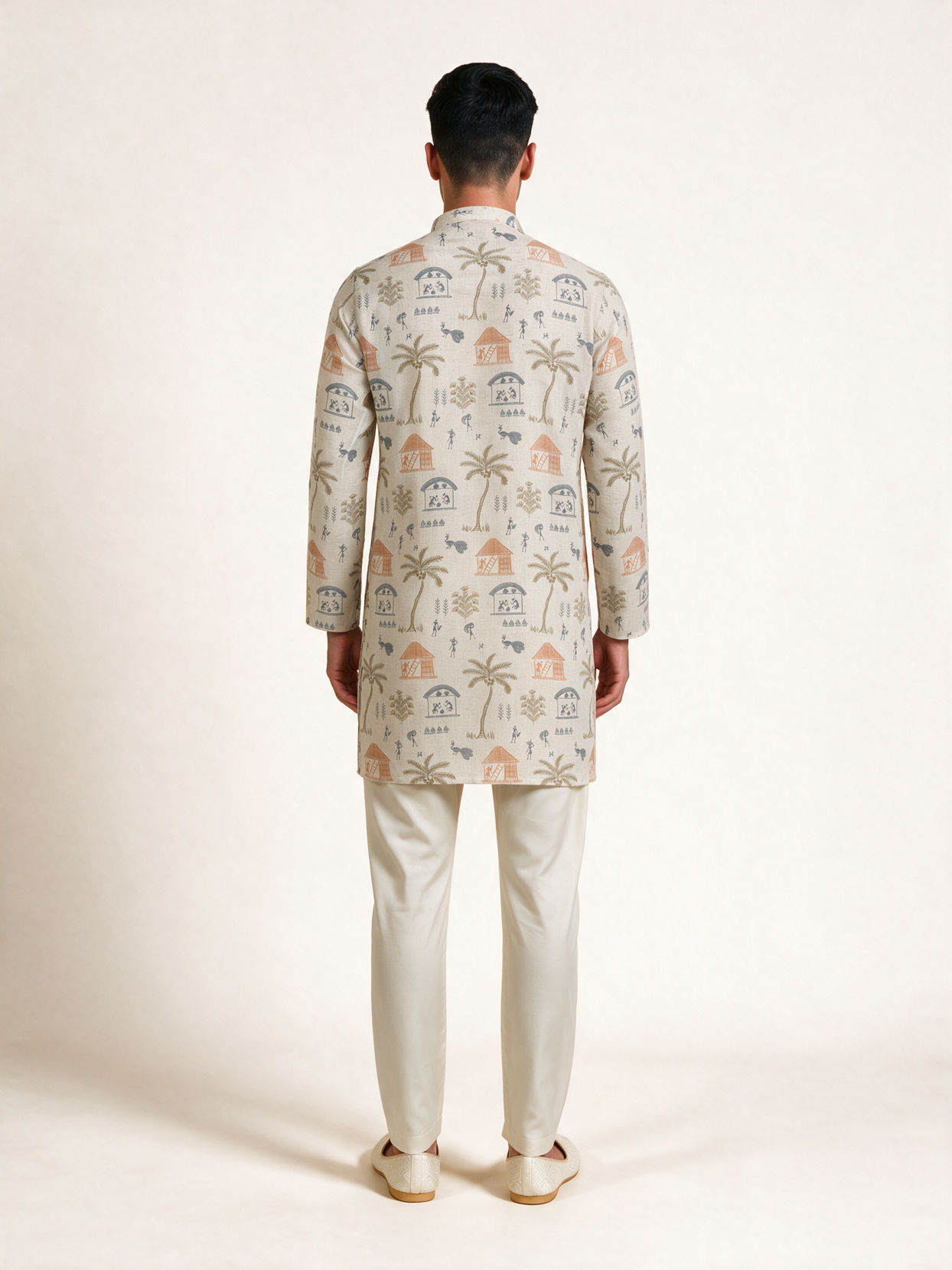 Manyavar Men Cream Blended Cotton Kurta