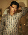 Manyavar Men Cream Blended Cotton Kurta with Print