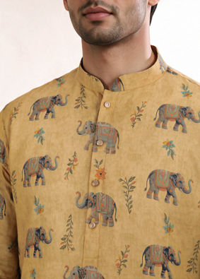 Manyavar Men Yellow Blended Cotton Kurta