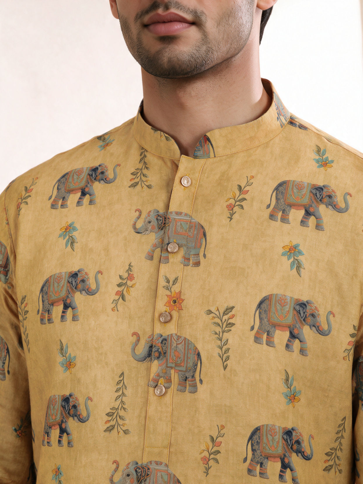 Manyavar Men Yellow Blended Cotton Kurta