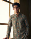 Manyavar Men Olive Green Blended Cotton Kurta