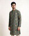 Manyavar Men Olive Green Blended Cotton Kurta