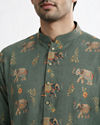 Manyavar Men Olive Green Blended Cotton Kurta
