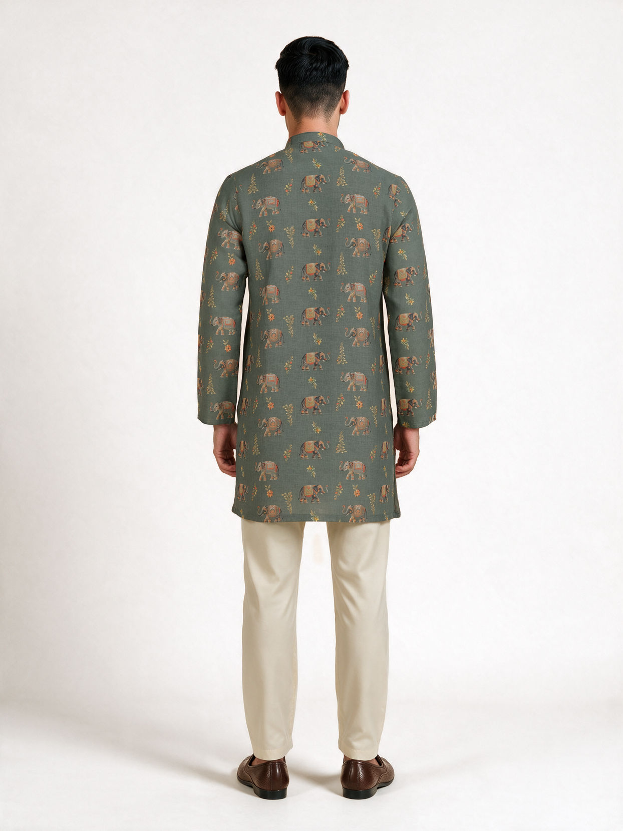 Manyavar Men Olive Green Blended Cotton Kurta