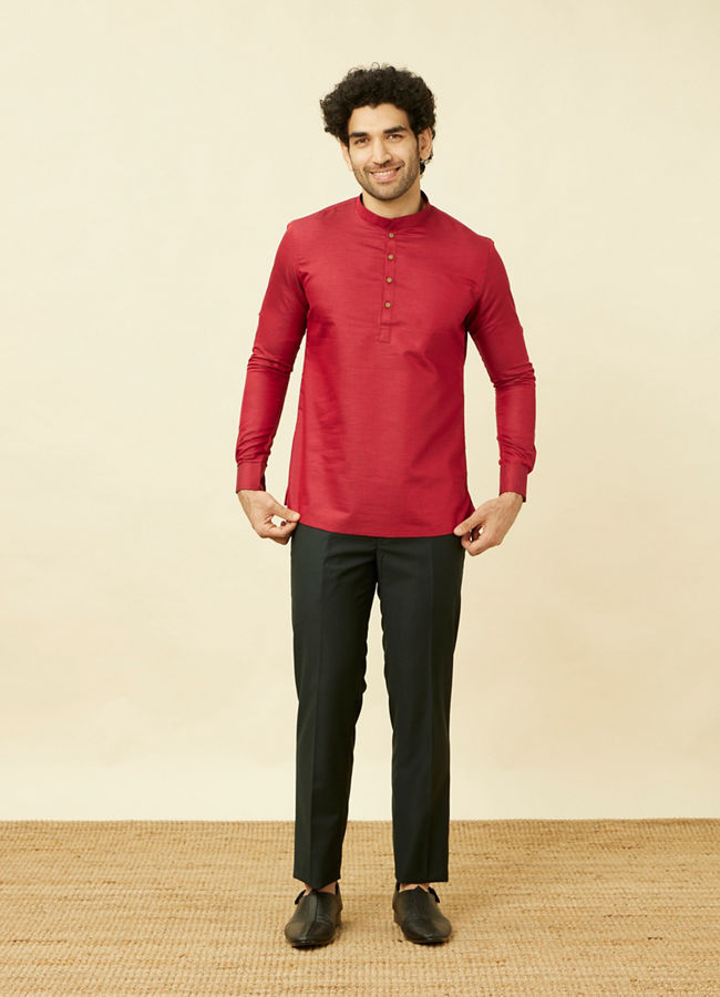 Manyavar Men Red Chilli Pepper Short Kurta