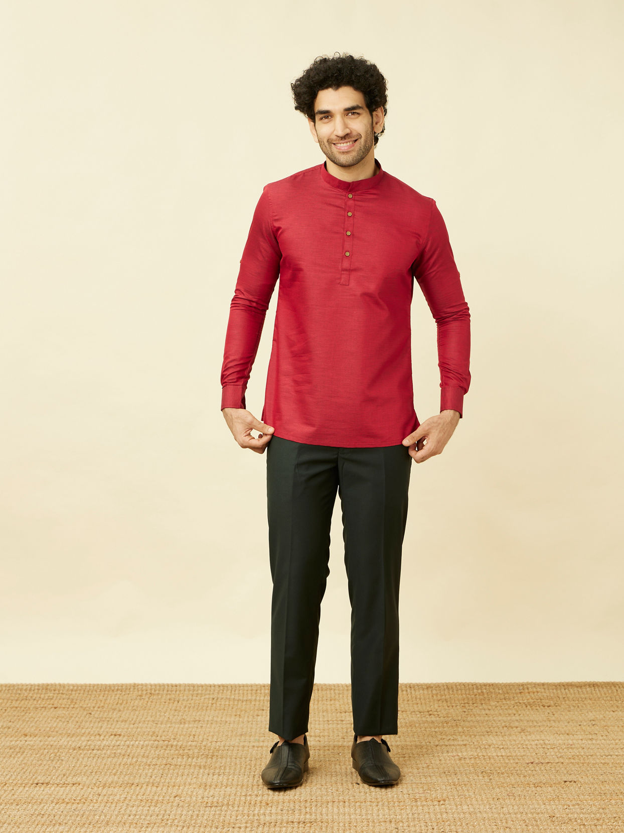 Manyavar Men Red Chilli Pepper Short Kurta