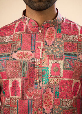 Manyavar Men Radiant Coral Mid Length Kurta