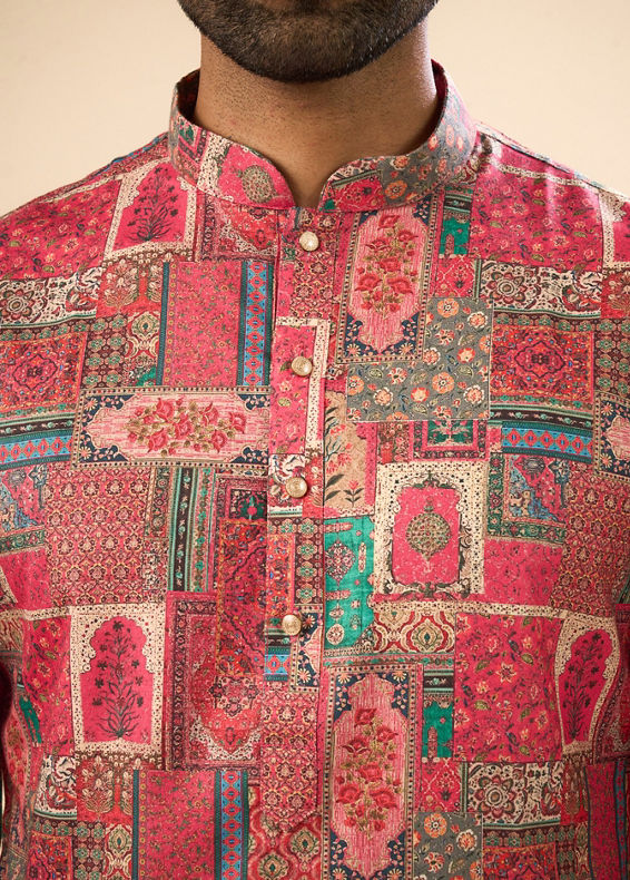 Manyavar Men Radiant Coral Mid Length Kurta