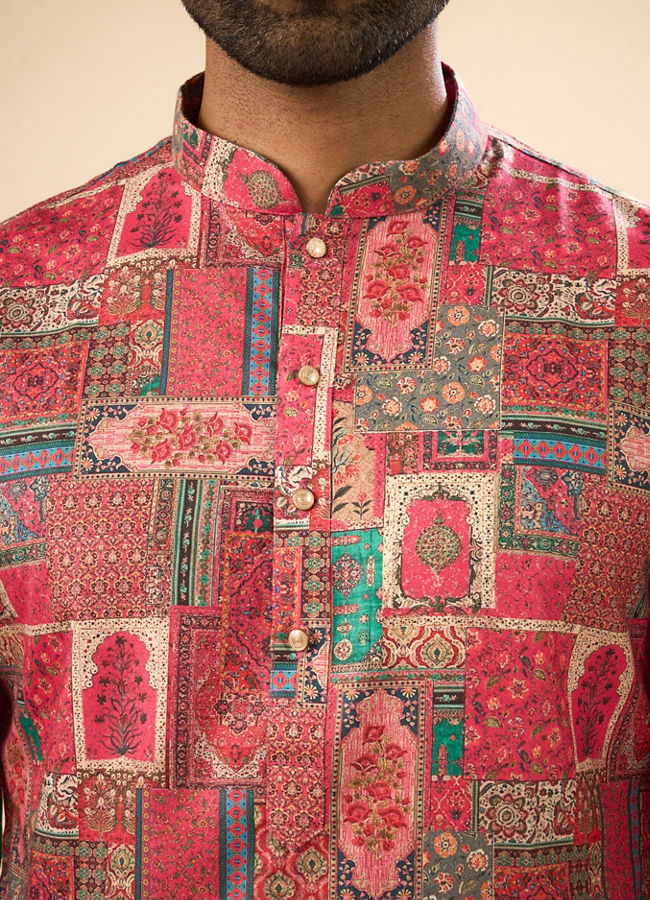 Manyavar Men Radiant Coral Mid Length Kurta