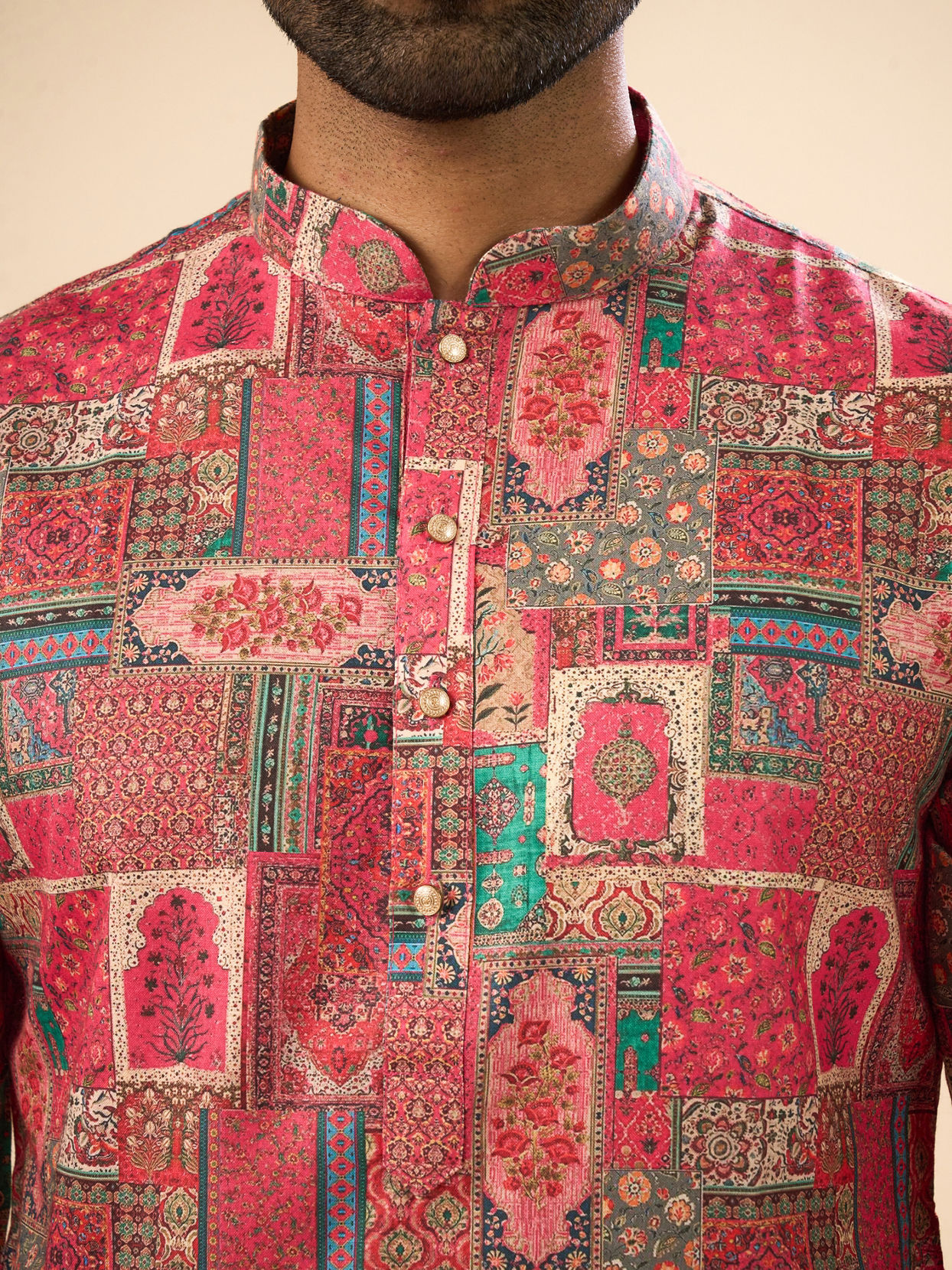 Manyavar Men Radiant Coral Mid Length Kurta