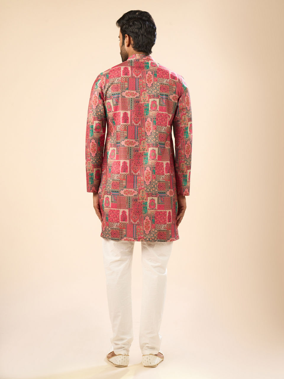 Manyavar Men Radiant Coral Mid Length Kurta